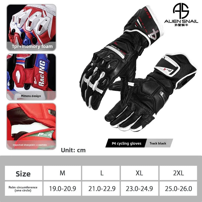 ALIEN SNAIL Motorcycle Racing Gloves Full‑Finger Protective Cowhide TPR Anti‑fall Riding Gloves for Men Women Motorcross Guantes