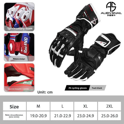 ALIEN SNAIL Motorcycle Racing Gloves Full‑Finger Protective Cowhide TPR Anti‑fall Riding Gloves for Men Women Motorcross Guantes