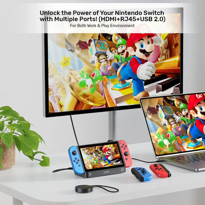 G1002G Switch Docking Station with 4K HDMI Gigabit Ethernet USB HUB PD100W Charging 4-in-1 Game Card Reader for Nintendo Switch