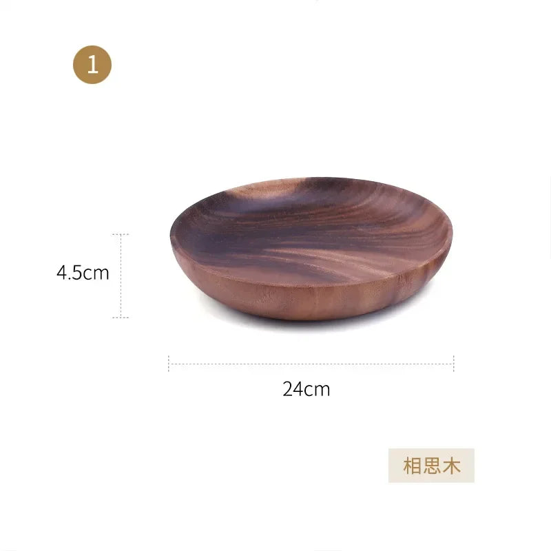 Wood Round Fruit Dish Household Dim Sum Fruit Salad Dish Baby Fall Proof Wooden Bowl Whole Japanese Acacia Wood Thickened Dish