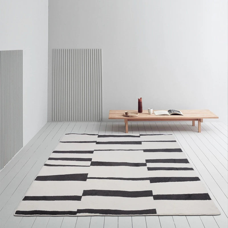 Modern Luxury Carpets for Living Room Fluffy Soft Plush Rug Black White Lines Bedroom Decor Carpet Large Area Washable Study Mat