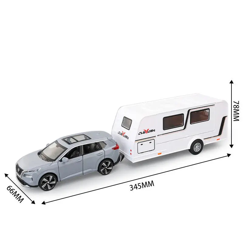 1/32 Alloy Trailer RV Truck Car Model Diecast Metal Recreational Off-road Vehicle Camper Car Model Sound and Light Kids Toy Gift