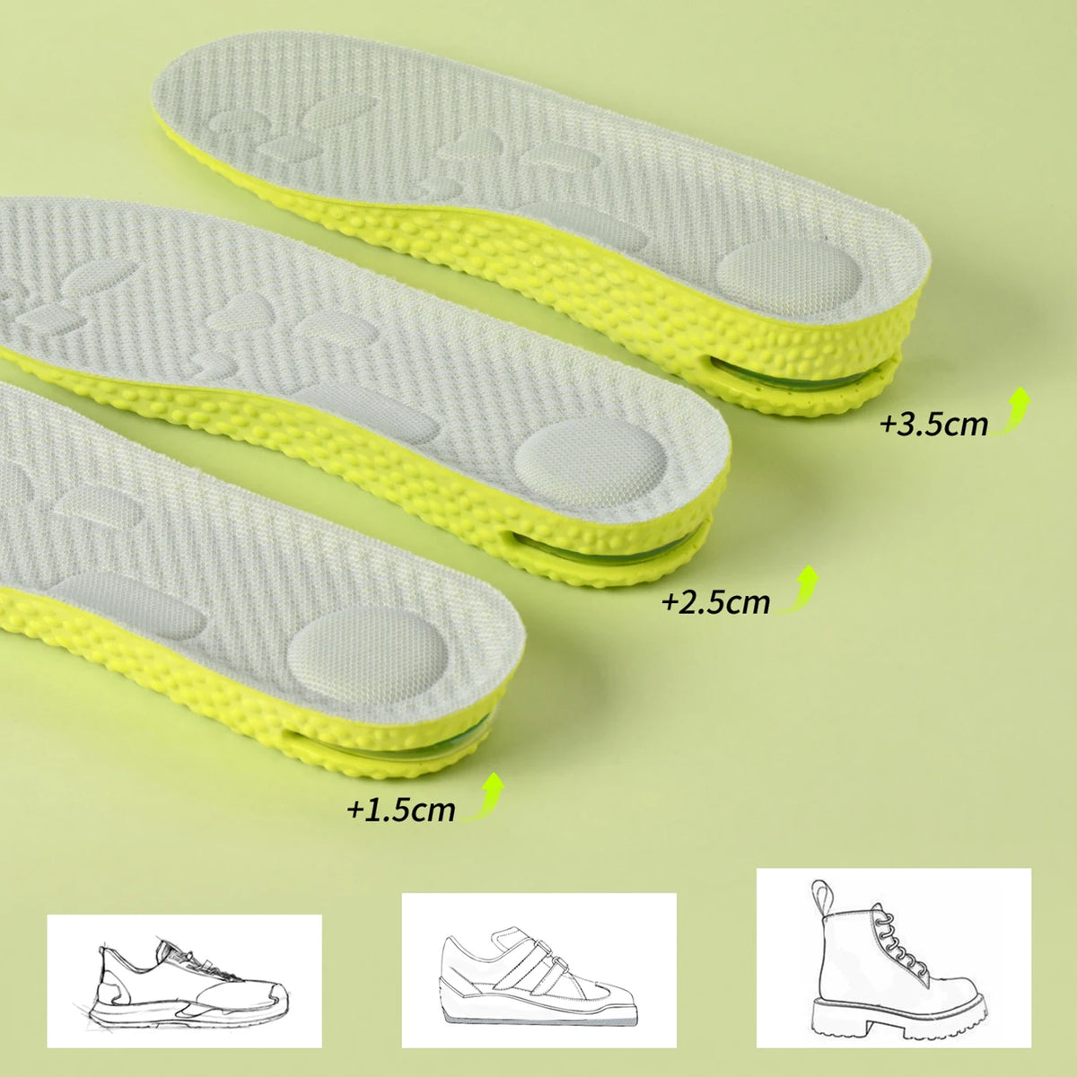 1Pair/3Pairs Height Increasing Insoles with Air Cushion Latex High Elasticity Comfortable Shoe Inserts for Comfort