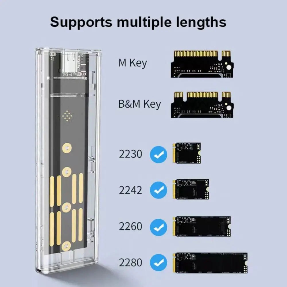 M.2 NVME PCIe NGFF SATA Dual Protocol SSD Case Clear USB Type C 10Gbps PCI-E M2 SSD Transparent External Enclosure Hard Disk Box