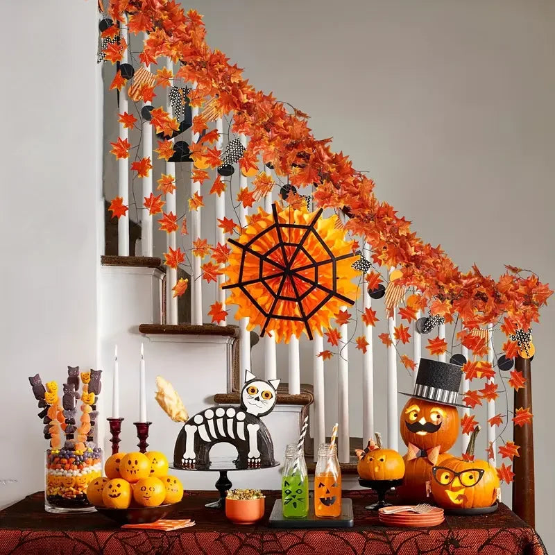 Artificial Fall Maple Leaf Garland Fake Plants Autumn Decor Leaves Vine for Thanksgiving Halloween Festivals Wedding Decora