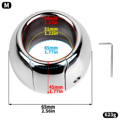 LEZEE Stainless Steel Semen Lock Rings Scrotum Drop Ring Heavy Metal Testicular Stretcher Rings Weight Hanging BDSM Cockring