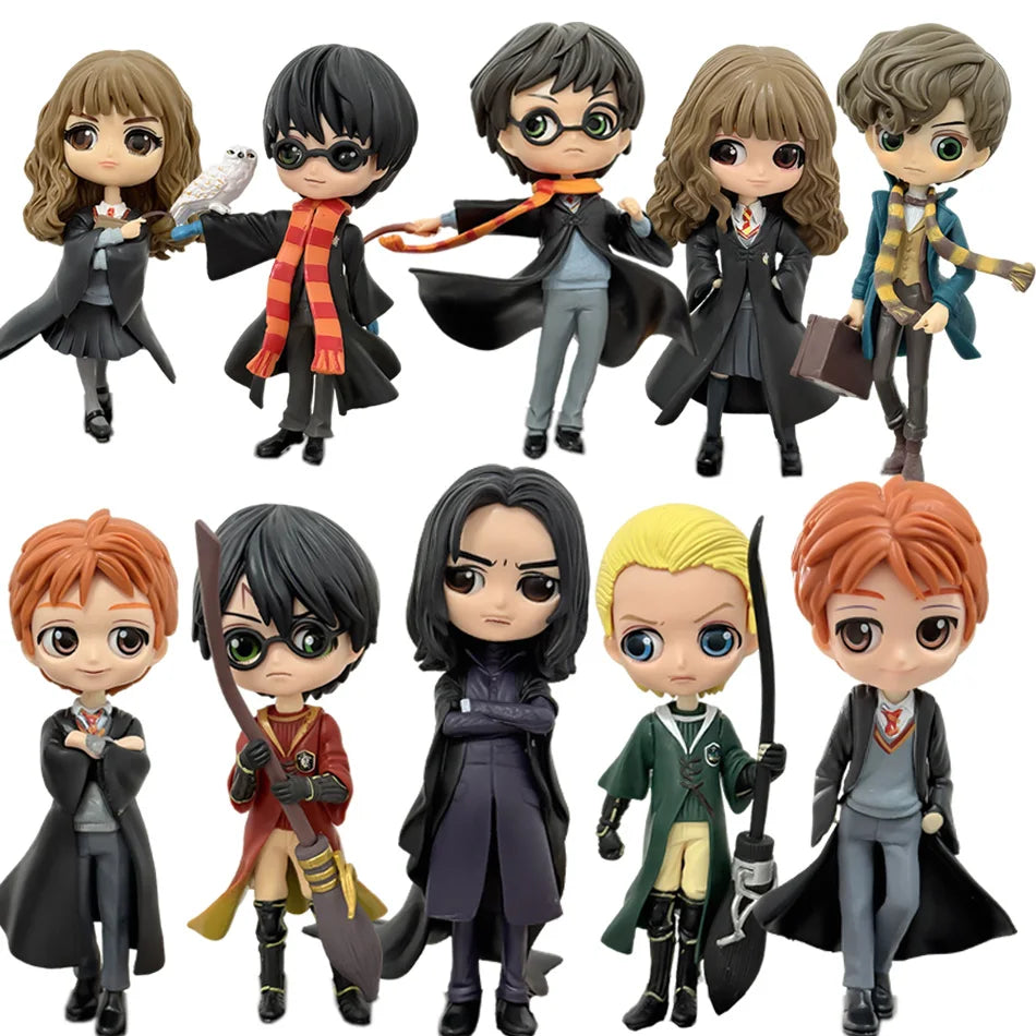 Anime H-arryed Q Version Pottered Action Figures Hermione Ron Malfoy Snape Collectible PVC Model Statue Desktop Decoration Gift