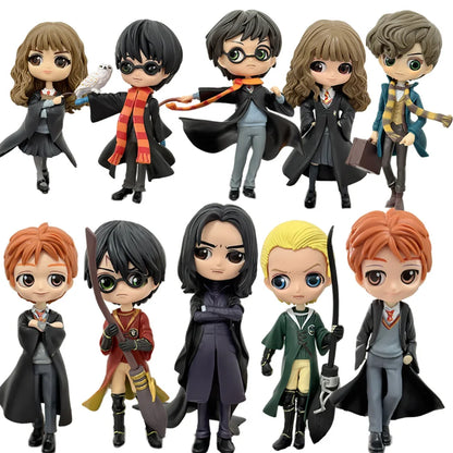 Anime H-arryed Q Version Pottered Action Figures Hermione Ron Malfoy Snape Collectible PVC Model Statue Desktop Decoration Gift