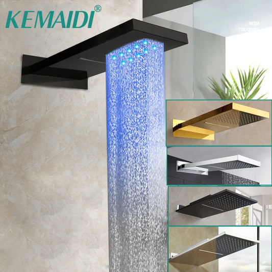KEMAIDI Black Shower Head Rainfall Waterfall Shower Head LED Bath Shower Spray Bathroom Square Top Over Spray Black/brushd gold