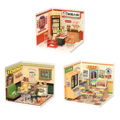 Rolife DIY Miniature House Kit Model Building Craft Kit with LED for Adults Kids Panda Hot Pot and Night Out Food Stall