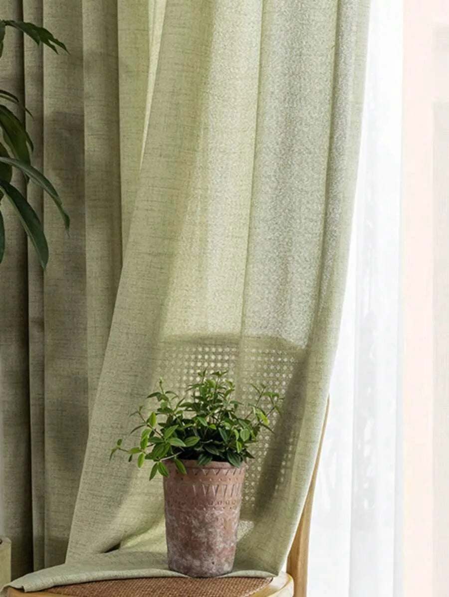 1pc Japanese Minimalist Linen-like Curtain, Blackout & Noise Reduction for Living Room & Bedroom, Sun Protection & Heat Insulati