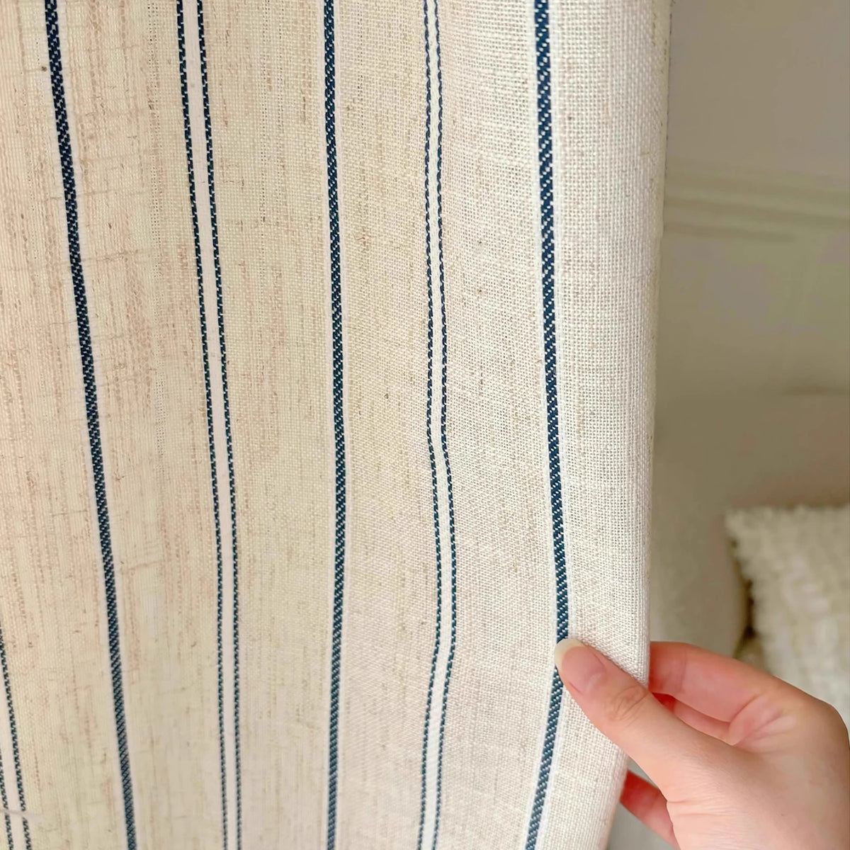 French Medieval Linen Grainy Cream Living Room Bedroom Floating Window Sunshade Blue And White Striped Gauze Curtain