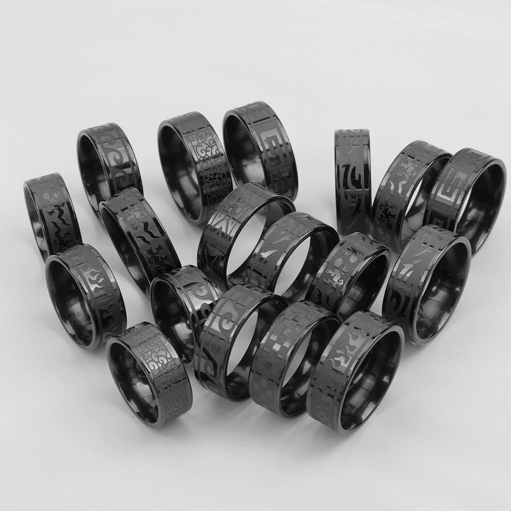 24 Pcs/Lot Top Quality 8mm Engraving Stainless Steel Rings Men Party Gifts Waterproof  Jewelry Size 17-21
