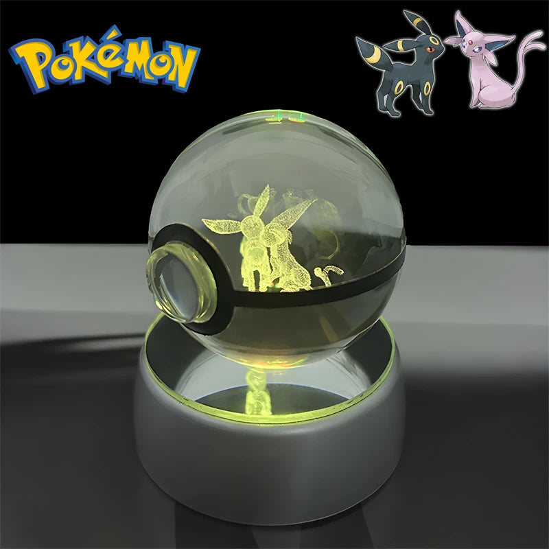 Pokemon 3D Crystal POKE BALL Figure Toys Snivy Dragonair Blastoise Venusaur Milotic Raichu Night Light LED Lamp Base Model Dolls