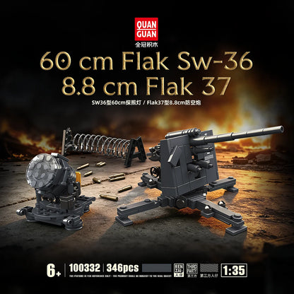 Cannon Vehicle Building Blocks Sw36 Searchlight/Flak37 Anti-Aircraft Gun Model Assembly Toy Gift