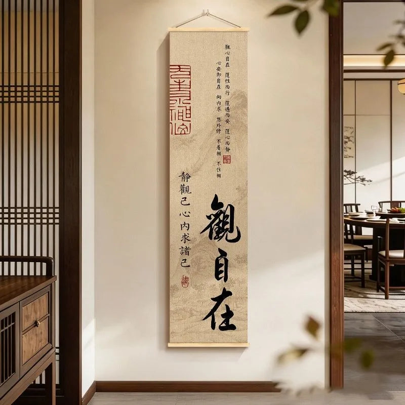 Chinese Calligraphy Wall Decor Scroll Aesthetic Room Decor Zen Mountain View for Home Entrance Tea Room Study Mindful Living