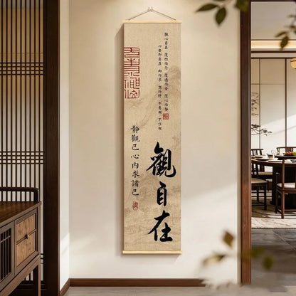 Chinese Calligraphy Wall Decor Scroll Aesthetic Room Decor Zen Mountain View for Home Entrance Tea Room Study Mindful Living