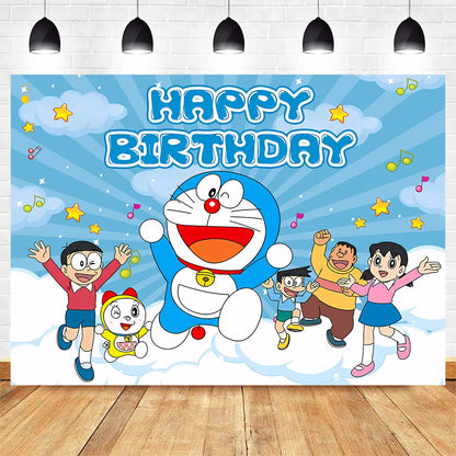 Cartoon Doraemoned Birthday Party Decoration Tableware Cup Plate Tablecloth Napkin Backdrop Cartoon Cat Party Favors Supplies