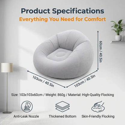 Round Flocked Inflatable Lazy Sofa,  Bean Bag Chair, Soft Skin-Friendly Inflatable Lounge Couch For Indoor Bedroom Dorm Rest