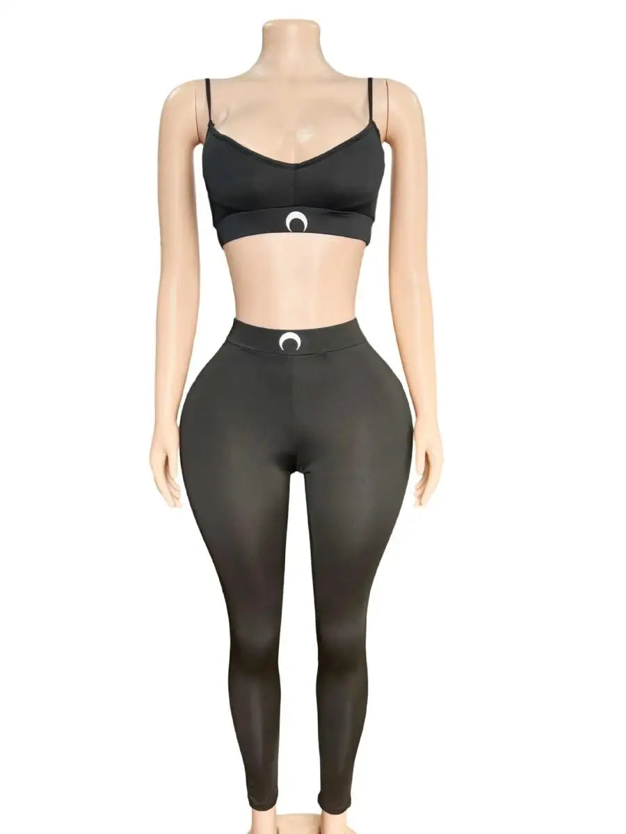Slim Fit Two Piece Set Women Moon Tank Top Pants Ins High Street Summer Sexy Black Versatile Outer Set