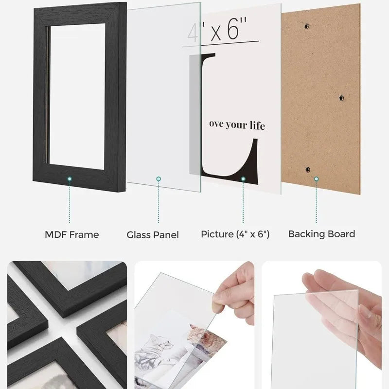 12pcs/set 4x6 Inch Collage Picture Frame Wall Decor Set Home Living Room Wall Hanging Photo Frames Multi-Photo Display