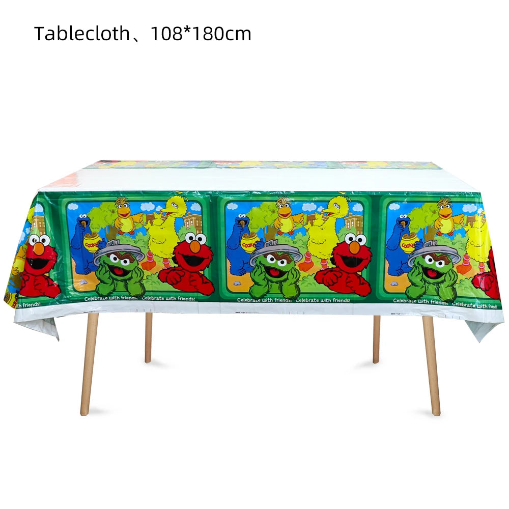 Cartoon Sesames Streeted Birthday Party Decoration Elmo Theme Balloon Set Plates Tissue Tablecloth Party Supplies Baby Shower