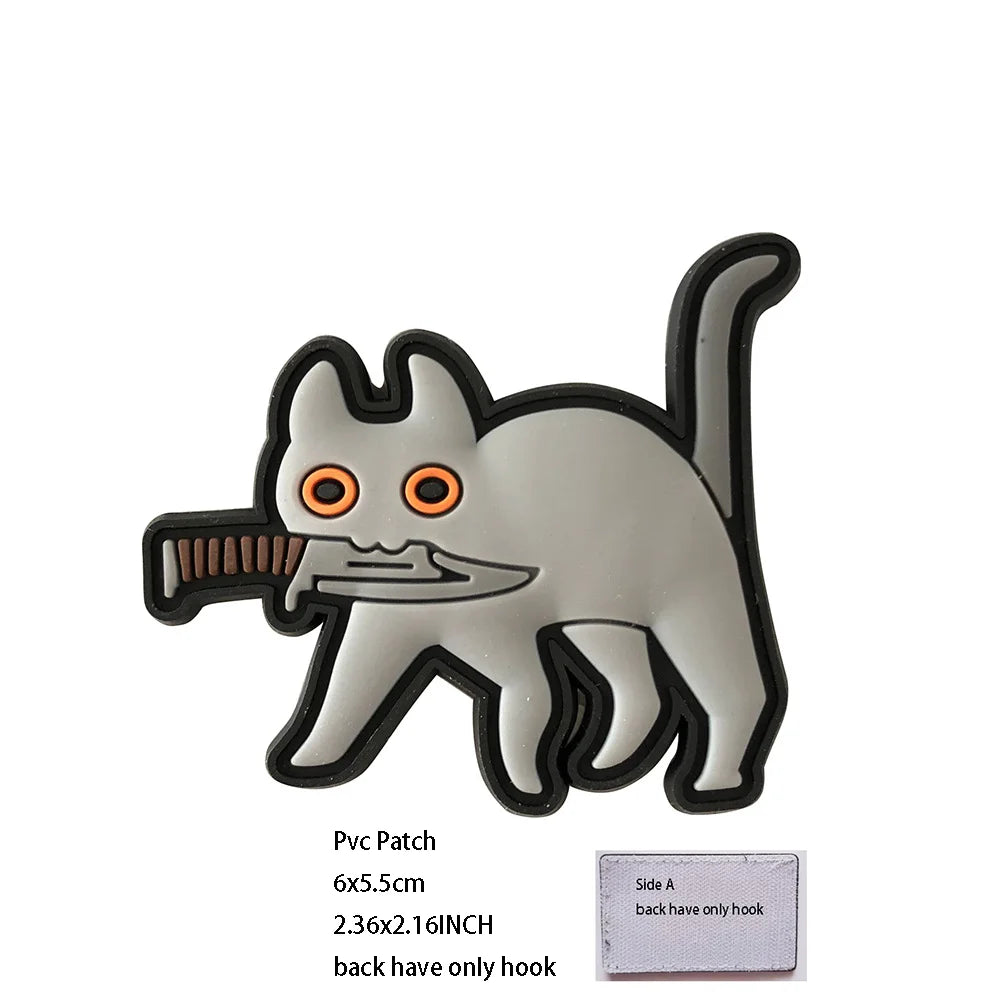 New Outdoor Bag Accessories: Satirical Cat Badge Graffiti Cat 3D PVC Magic DIY Bag Stickers Backpack Hook and Loop Patch