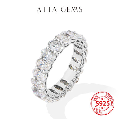 ATTAGEMS 3*5mm Oval Cut Full Moissanite Eternity Rings for Women Men S925 Sterling Silver Jewelry Elegant Stackable Wedding Ring