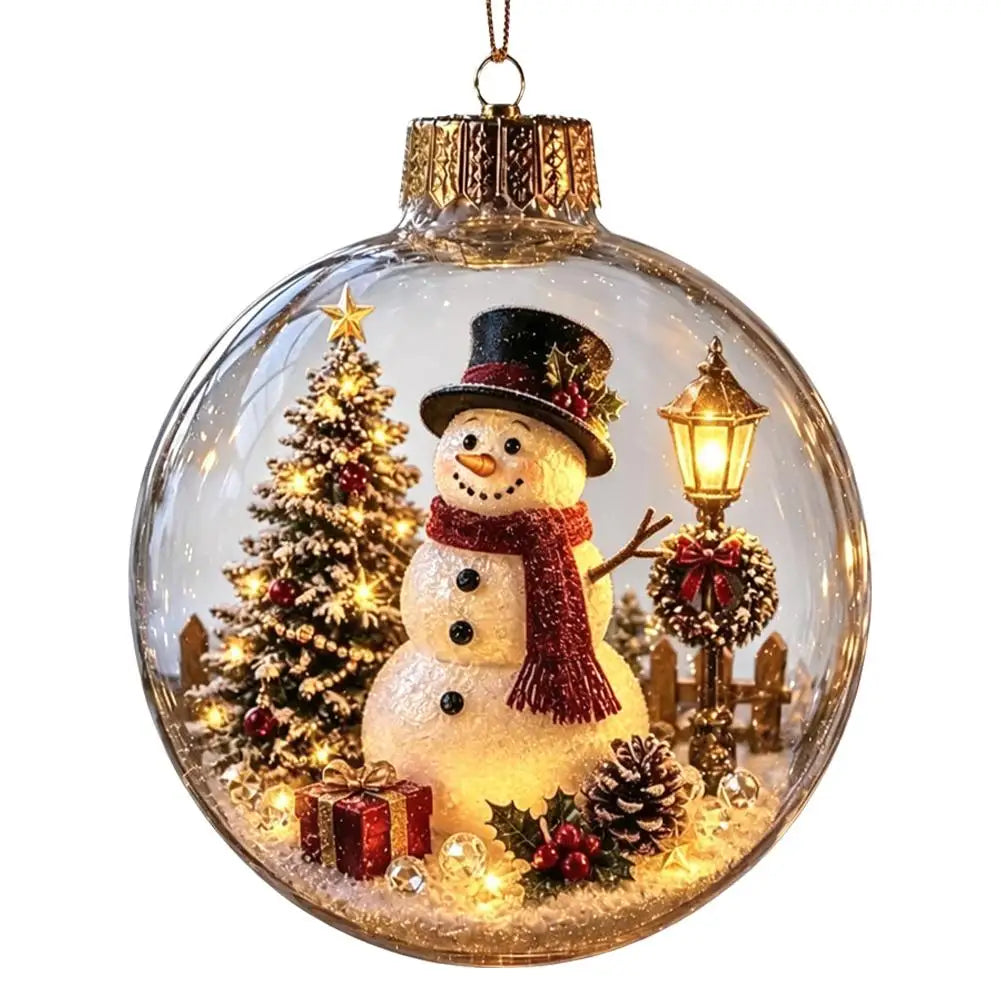 Acrylic Material Christmas Ball Ornament Transparent Design with Light Santa Claus Pendant 8CM Size Hanging Christmas Decoration