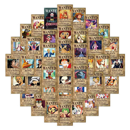 10/30/56pcs Anime One Piece Wanted Posters Stickers Cartoon Decals Cool Laptop Decoration Wall Waterproof Sticker for Kids Toys