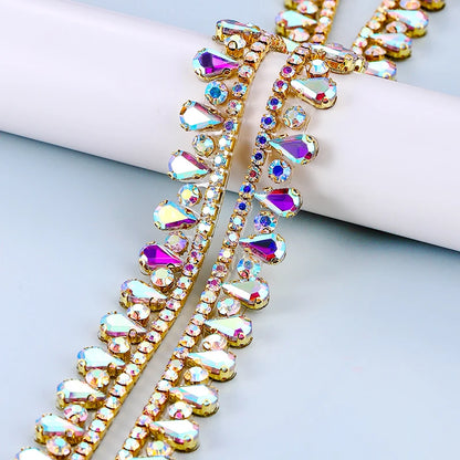 QIAO Multi-color Crystal Glass Rhinestone Border Diamond Ribbon Iron On DIY Wed Dress Skirt Clothing Accessories Diamond Strips