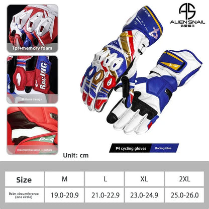ALIEN SNAIL Motorcycle Racing Gloves Full‑Finger Protective Cowhide TPR Anti‑fall Riding Gloves for Men Women Motorcross Guantes