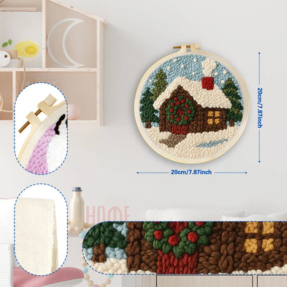 GATYZTORY punch needle embroidery kit for beginners Sewing Winter Snowhouse Landscape Christmas Gift Home Decoration Painting