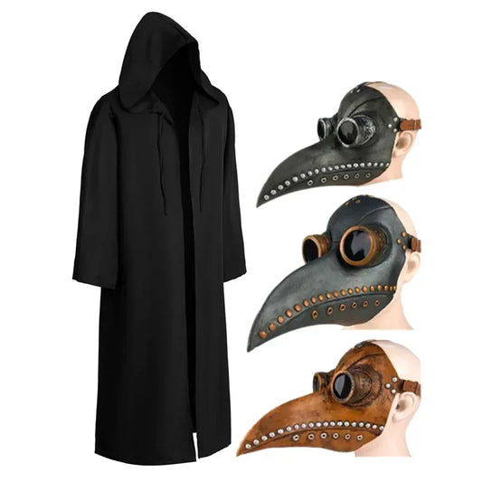 Halloween Medieval Robe Mask Costume Plague Doctor Mask Props Priest Hooded Cloak for Adults and Children Holiday Performance