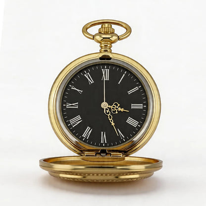 Mens Vintage Gold Pocket Watch Roman Numeral Black Dial Quartz Pocket Watch Classic Retro Pocket Watch Casual Dress Wristwatch