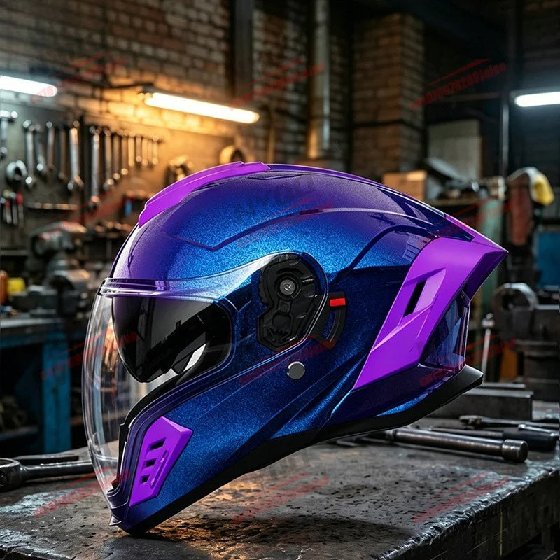 New Motorcycle Dual Lens Exposed Face Helmet Men's and Women's Four Season Models Large Tail Wing Motorcycle Full Face Helmet