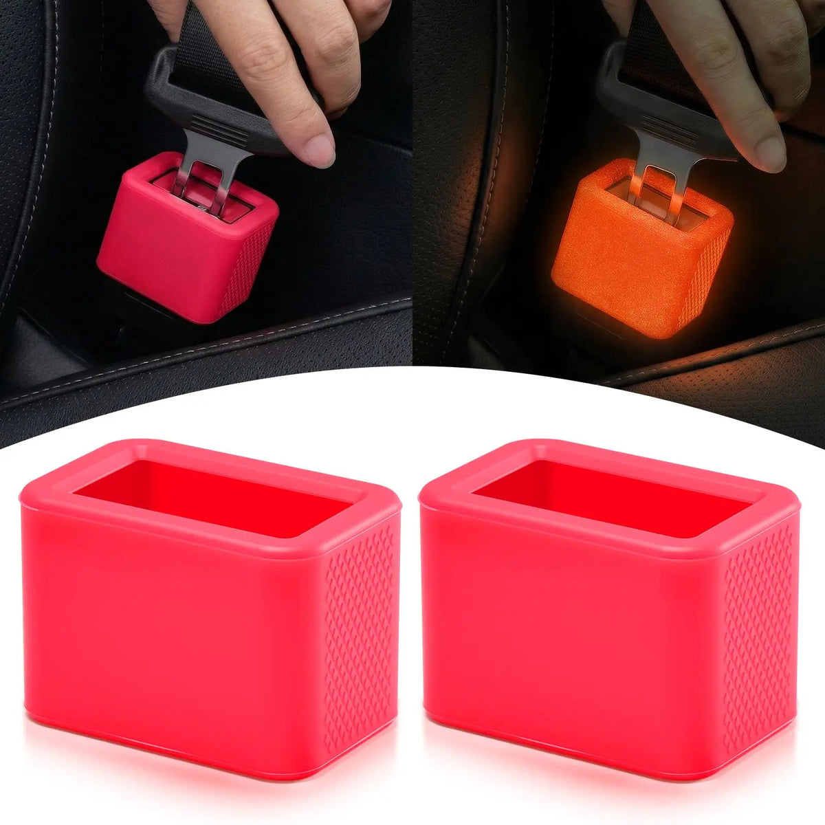 2Pcs Glow-in-the-Dark Seat Belt Buckle Holder, Silicone Rear Booster - Makes Receptacle Upright for Quick Access, Universal Fit