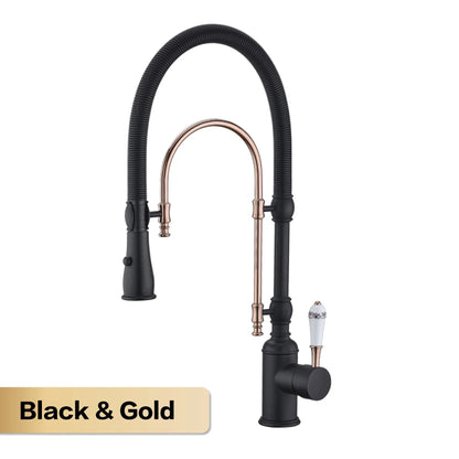 AITANA Luxury Golden Brass Kitchen Faucet with Retro Design, Single Handle Hot and Cold Dual Control 2 Function Sink Mixer