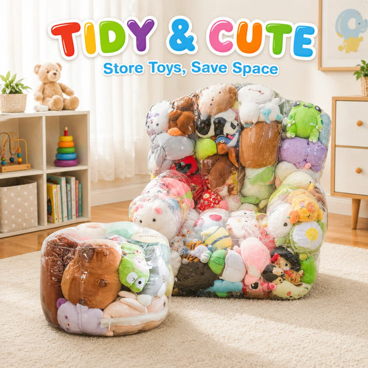 Storage Bag Clear PVC, Large Capacity Sofa Seat Cube Lounger with Zipper, Stuffed Animal Storage Bean Bag Chair Cover Plush Toy