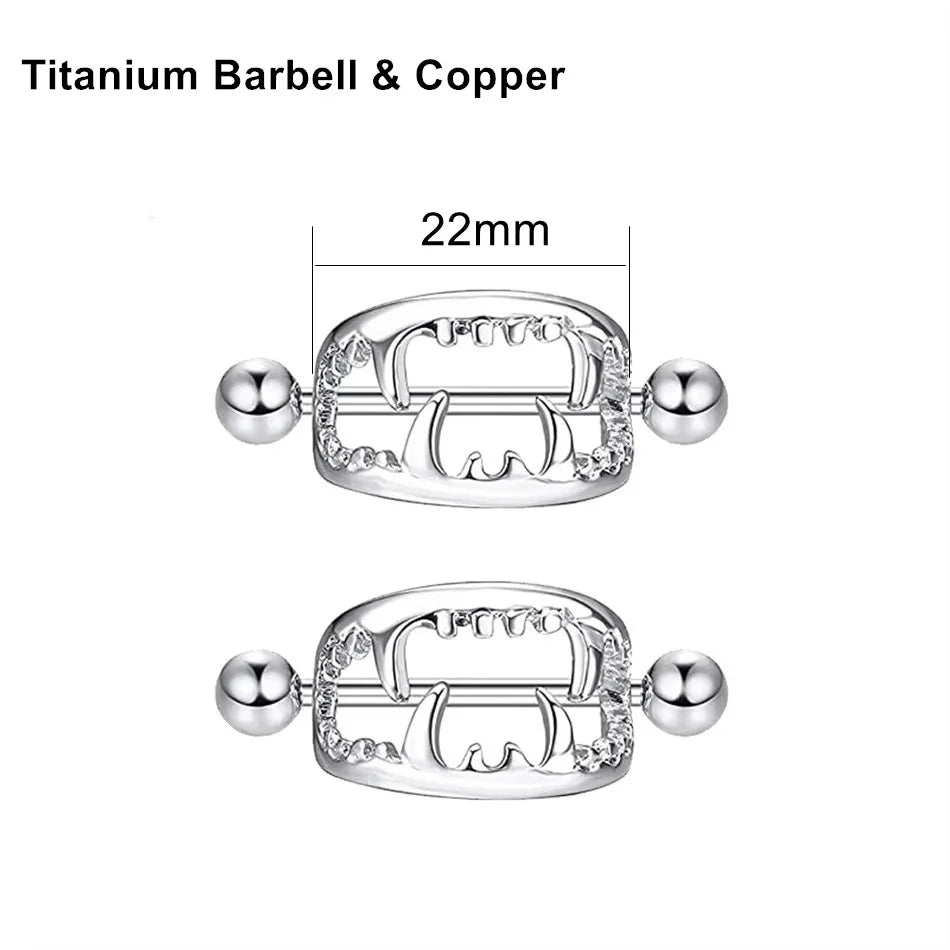 2Pcs 14G 16G Titanium Nipple Barbell For Women Men Gothic Punk Skull Alien Vampire Teeth Nipple Rings Body Meme Piercing Jewelry