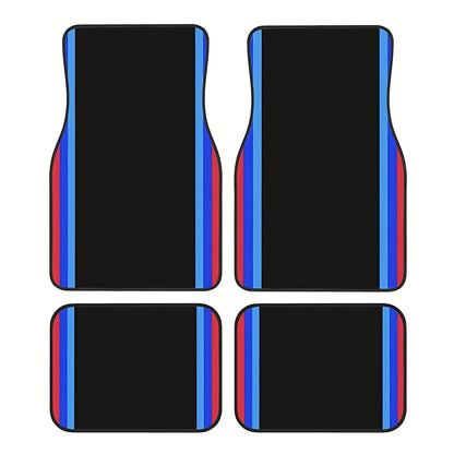 4pcs Premium Color Border Pattern Car Mat Set, Universal Fit, Polyester Material, - All-Season, Auto Interior.Driver Gift