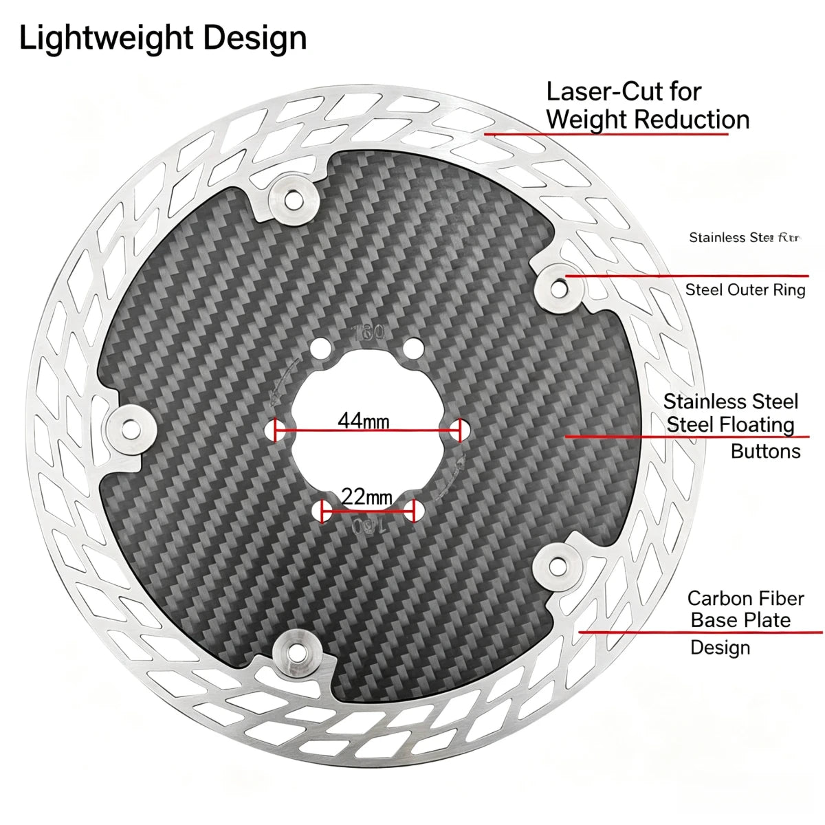 Ultra Light Carbon Fiber Bicycle Disc Brake Rotor 140mm 160mm 180mm 6-Bolt Center Lock Floating Brake Disc Stainless Steel Heat