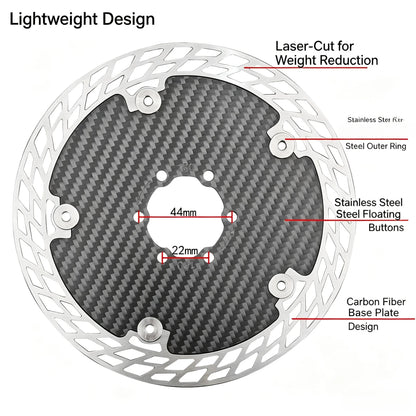 Ultra Light Carbon Fiber Bicycle Disc Brake Rotor 140mm 160mm 180mm 6-Bolt Center Lock Floating Brake Disc Stainless Steel Heat