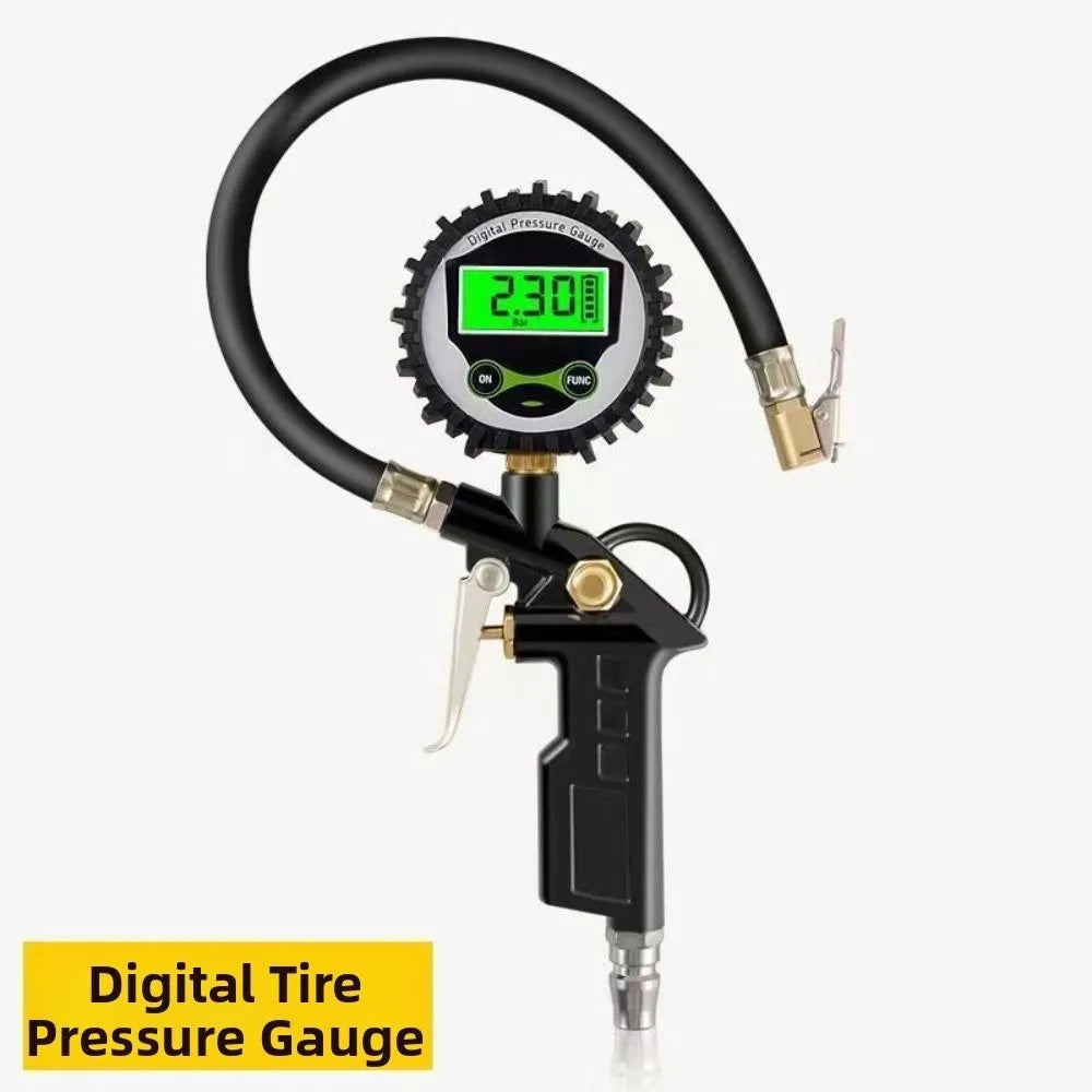 220PSI Tire Air Pressure Inflator Meter Display 0-16Bar Digital Tire Inflation Adapter LCD Digital Display Non-slip Handle