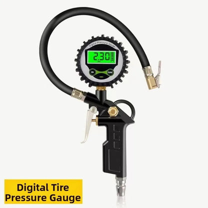 220PSI Tire Air Pressure Inflator Meter Display 0-16Bar Digital Tire Inflation Adapter LCD Digital Display Non-slip Handle