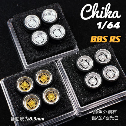 Hotwheels Tomica MiniGT (Supplied with axle) 1/64 Chika Wheels with Rubber Tires Model Car Modified Parts BBS RS JDM VIP For