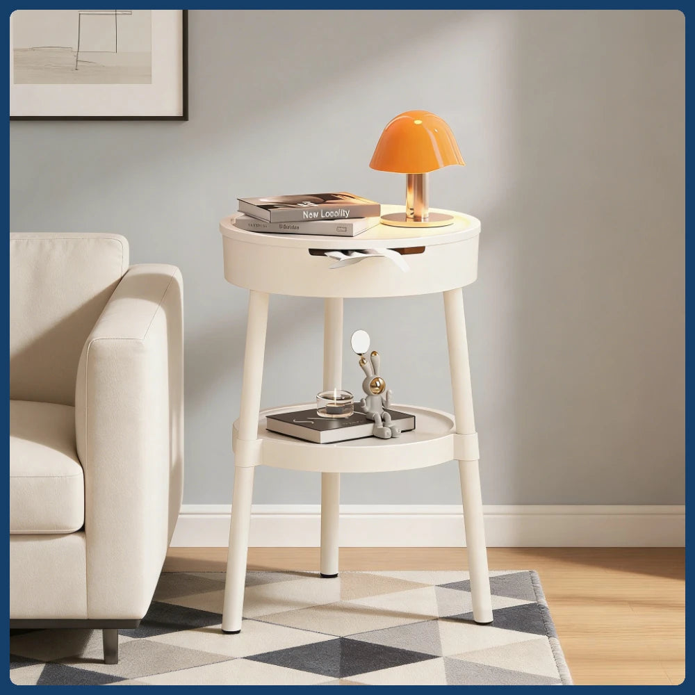 White Round Coffee Tables Creative Fashion Furniture Minimalist Nightstand Modern Bedroom Mobile Side Table Personality Design