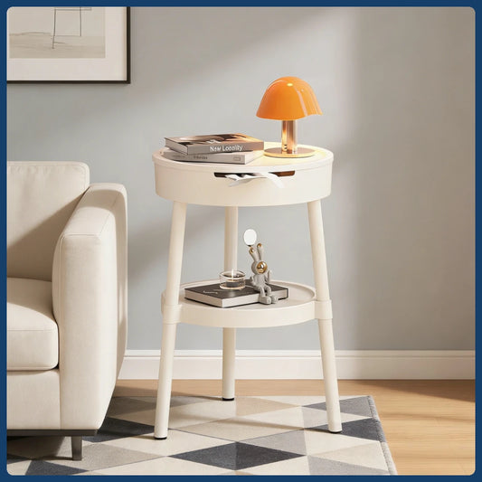 White Round Coffee Tables Creative Fashion Furniture Minimalist Nightstand Modern Bedroom Mobile Side Table Personality Design