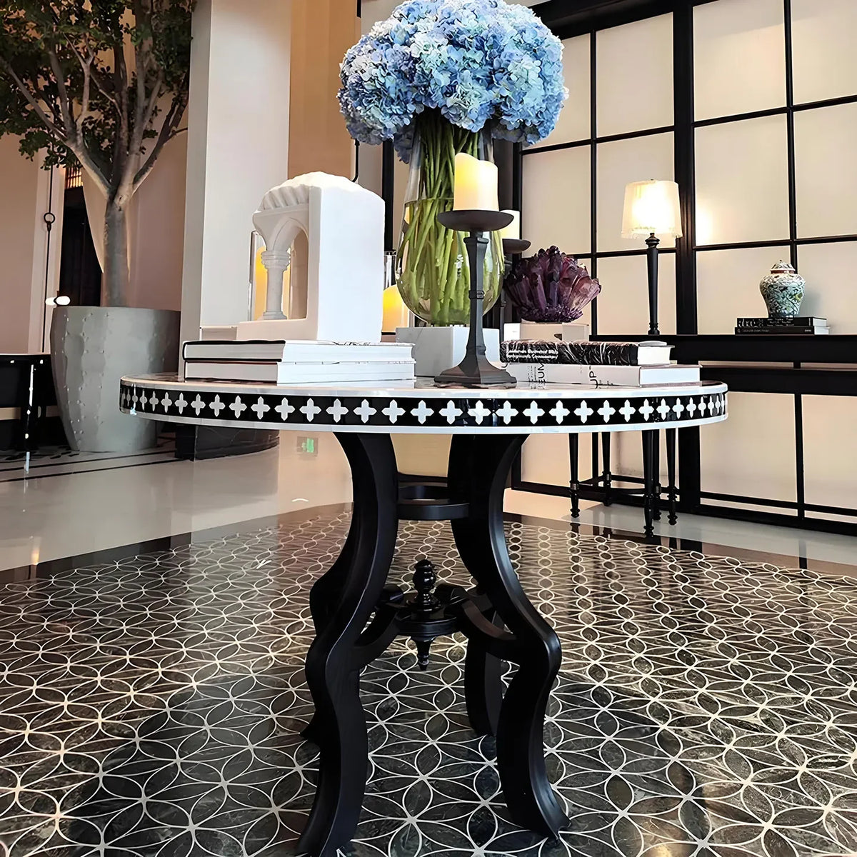 H5.26 light luxury round solid wood dining table dining table lobby display stand painted coffee table