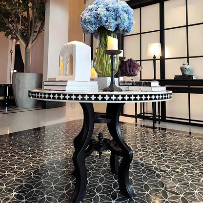 H5.26 light luxury round solid wood dining table dining table lobby display stand painted coffee table